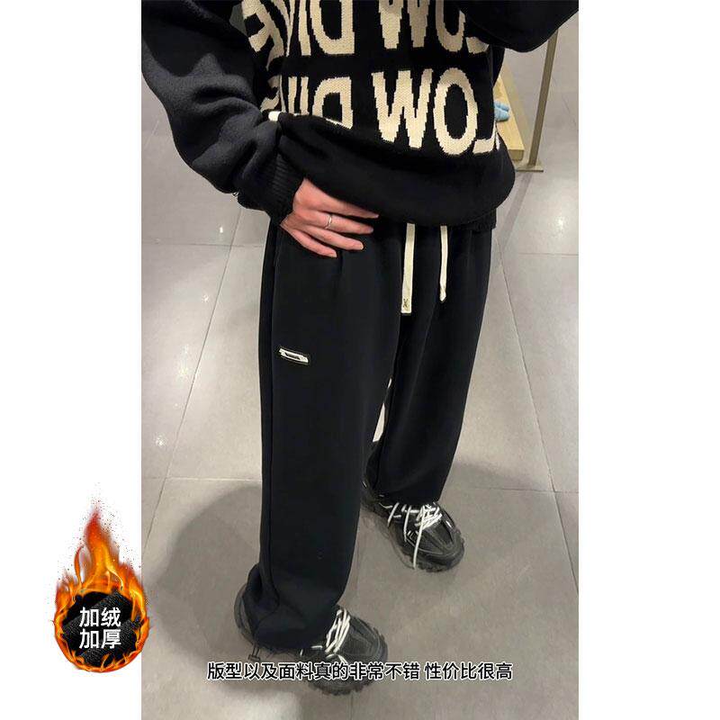 D-A232-HK9525加绒-P50大码裤子男款春秋季黑色垂感直筒裤男士图片