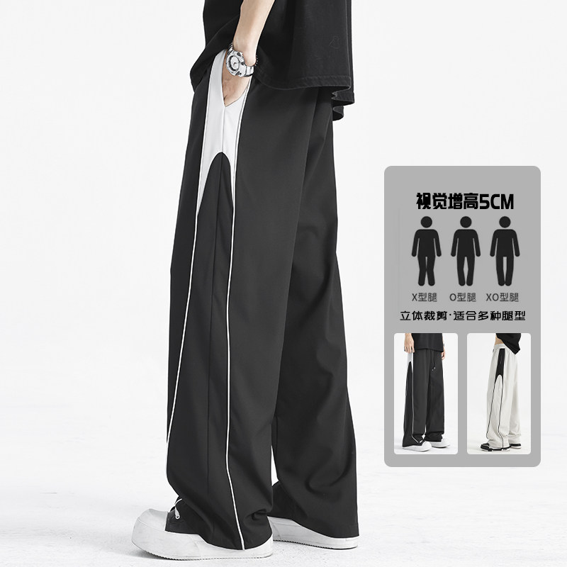抖音/拼接冰丝伞兵裤工装裤运动裤男女同款直筒裤HK9617-P33,男装休闲裤,电商A232