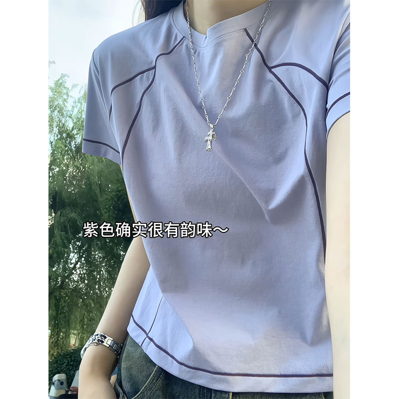 抖音直播主推/显瘦弹力圆领短袖T恤女夏季薄款拼接上衣/HT502-P25,男装T恤,电商A232