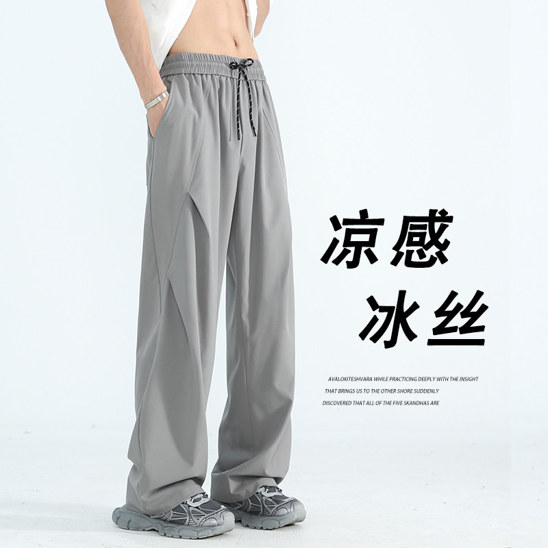D-A232-HK9506-P35-美式休闲直筒冰丝裤男士阔腿裤宽松工装长裤图片