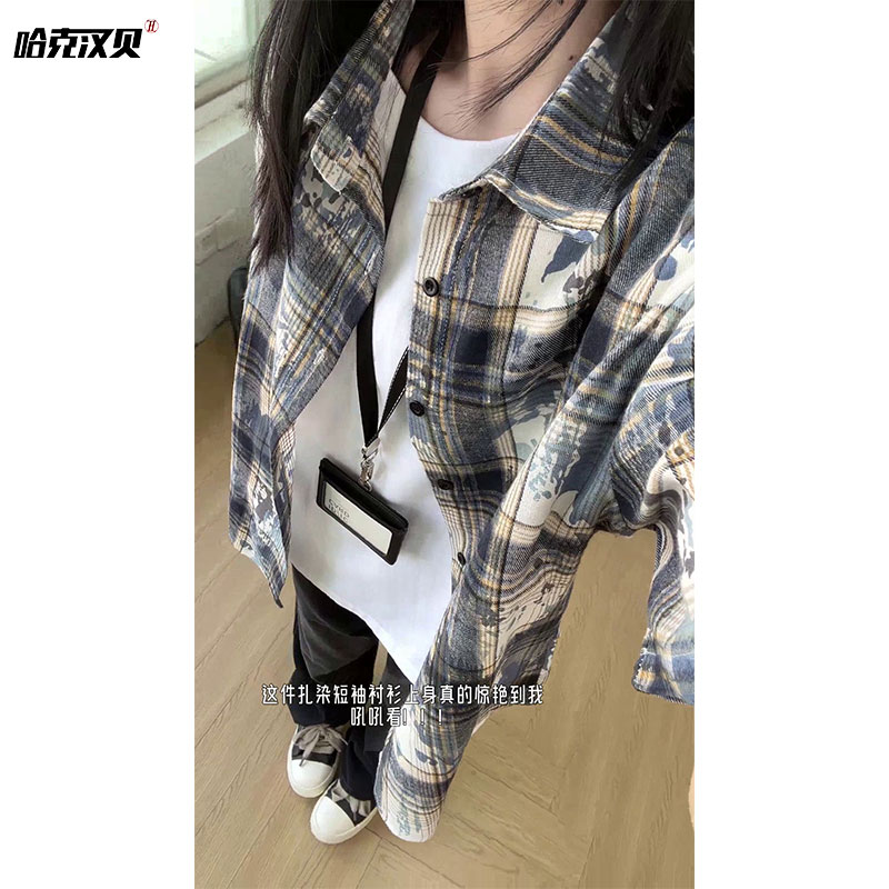 抖音/多色系夏短袖衬衫男女同款休闲宽松格子衬衫DC2240-P25，男装T恤，电商A232