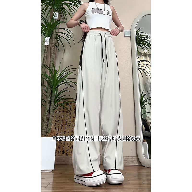 抖音/拼接冰丝凉感休闲裤运动裤男女同款直筒裤HK9617-P33，女装休闲裤，电商A232