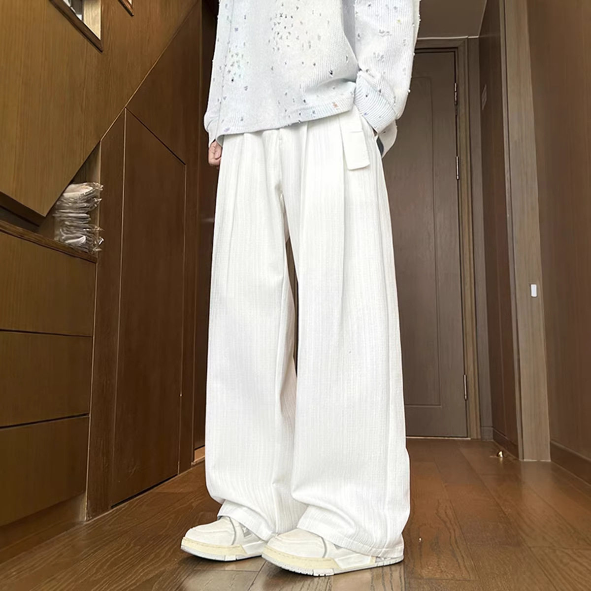 2026年春季新款男士休闲西裤宽松百搭男裤设计感腰带大码HK9672,男装西裤,电商A232