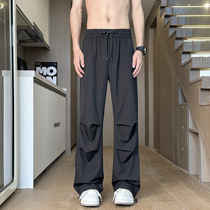 D-A232-HK9505-特P25-酒红色褶皱冰丝伞兵裤男夏季薄款工装裤,男装工装外套,电商A232