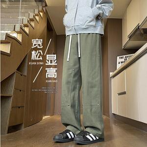 D-A232-HK9529-P45黑色裤子男款冬季潮牌宽松伐木裤直筒裤图片