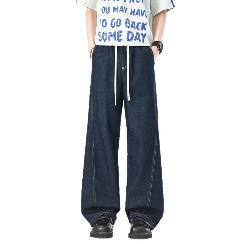2026年春季新款潮牌宽松直筒牛仔裤男款做旧明线拼接百搭HK9673,男装牛仔裤,电商A232