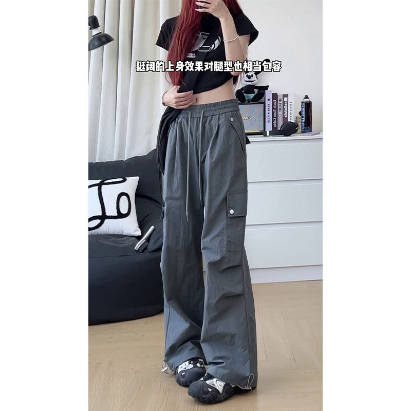 抖音尼龙面料 男女同款直筒褶皱伞兵裤工装裤HK9629-P38图片