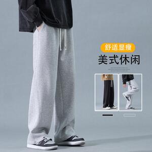D-A232-HK9326加绒-P60灰色卫裤男款春秋季宽松阔腿裤休闲裤子男图片