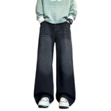 韩系复古牛仔裤中性风ootd高街潮牌宽松大码纯色百搭休闲长裤，男装牛仔裤，电商A232