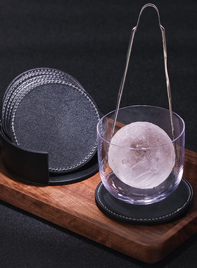 酒吧传奇 高级黑色皮质杯垫 鸡尾酒垫防滑垫酒吧垫手工圆形皮杯垫