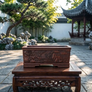 复古国风紫砂花盆小花盆系列通转长方形盆景盆竹子盆文房摆件