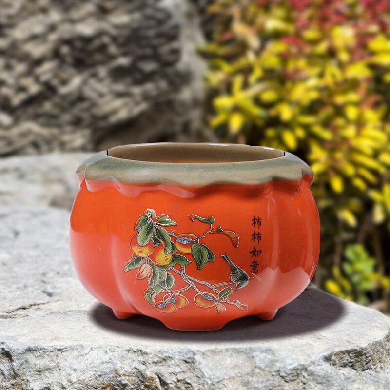 柿柿如意创意柿子陶瓷花盆客厅桌面多肉发财树文竹绿植盆栽盆景盆
