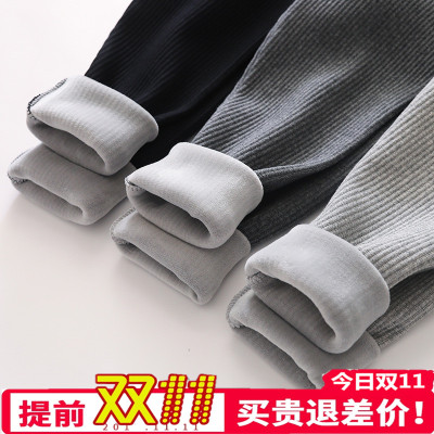 女童加绒裤子薄绒外穿螺纹一体绒