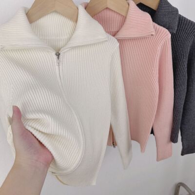 a类女童开衫毛衣春季新款外套儿童修身针织衫男童宝宝拉链衫上衣