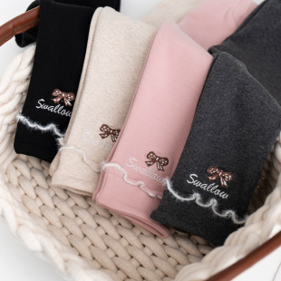 子洋气女宝外穿黑长裤 女童打底裤 纯棉微厚磨毛儿童花边裤 新款 春季