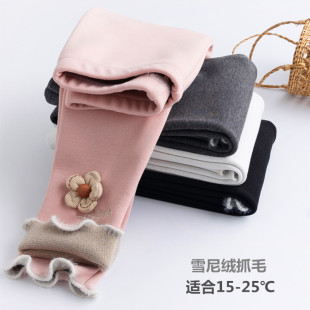 宝宝加薄绒裤子早春外穿女童打底裤春秋儿童纯棉长裤小童女宝黑色