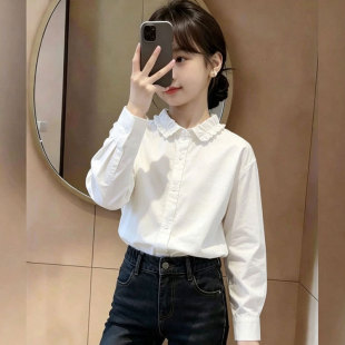 女童白衬衫春季纯棉2026新款中大童学生韩版休闲衬衣宝宝打底上衣