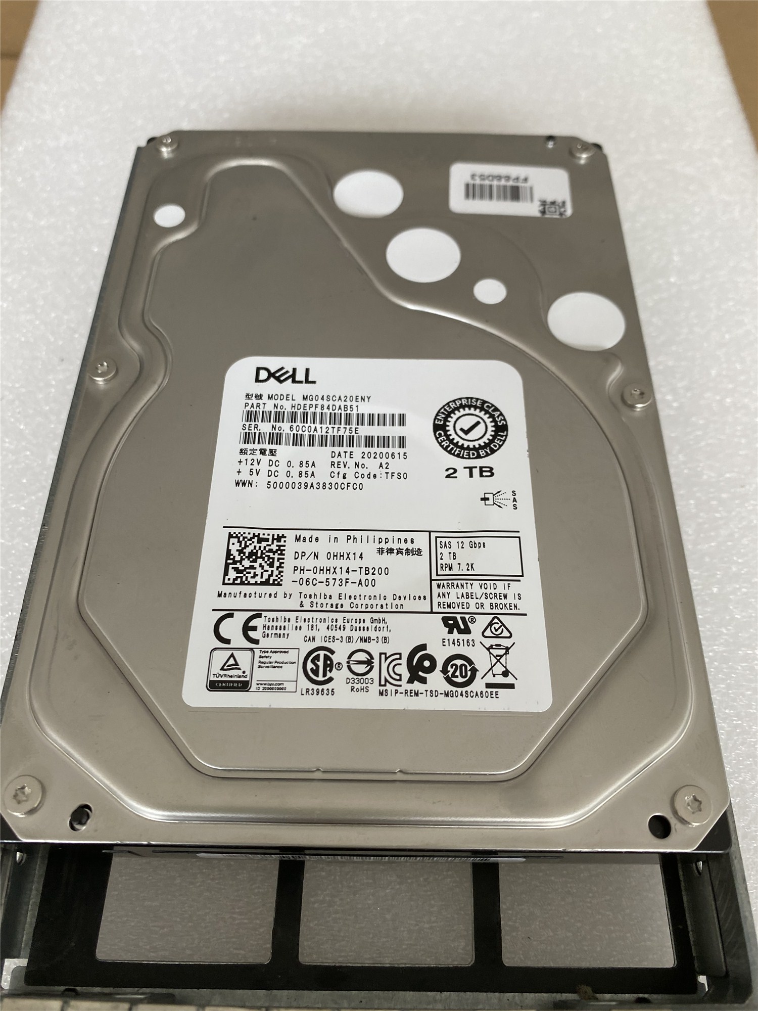 原装DELL 0HHX14 2T 12G SAS MG04SCA20ENY 服务器硬盘 R730/R740