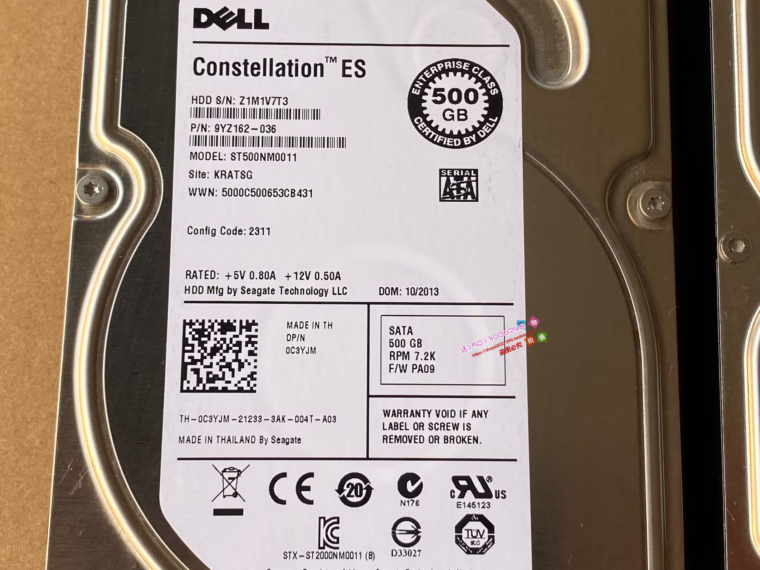 原装DELL/ 500GB SATA WD5003ABYX 企业级硬盘 01KWKJ 0C3YJM
