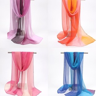 乔其纱雪纺小丝巾纱巾长条薄披肩百搭披肩渐变色围巾秋冬15条 包邮