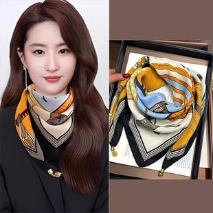 25新款 春秋冬保暖磁吸扣三角丝巾男女棉围巾方巾百搭领巾围脖披肩