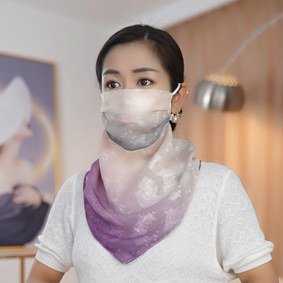 夏季防晒磁扣丝巾面纱护颈女防紫外线面罩带围脖薄款透气全脸遮脸