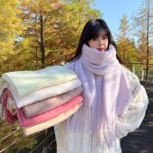 新款 包邮 马海毛纯色围巾女冬季 保暖围脖马卡龙色加厚粗辫子披肩15