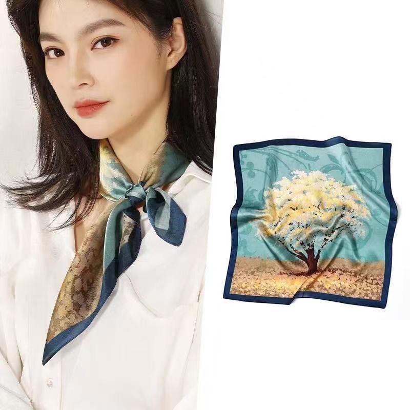 新款70*70cm韩版小方巾女丝巾春夏薄款防晒围脖护颈绑包发带领巾