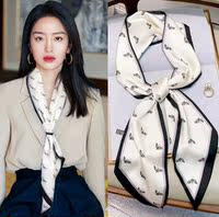 The slender and long silk scarf belt is versatile for all seasons, including spring, autumn and winter. It is a professional decoration scarf with a thousand bird pattern, a hair band, and can be used to tie bags and neckerchiefs thumbnail 6