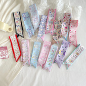 卡通丝巾斜角小长条窄飘带发饰双层布艺系发绑包领巾饰品20条 包邮