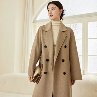 本初 Max801经典气质双面羊绒大衣女 长款双排扣羊毛呢外套