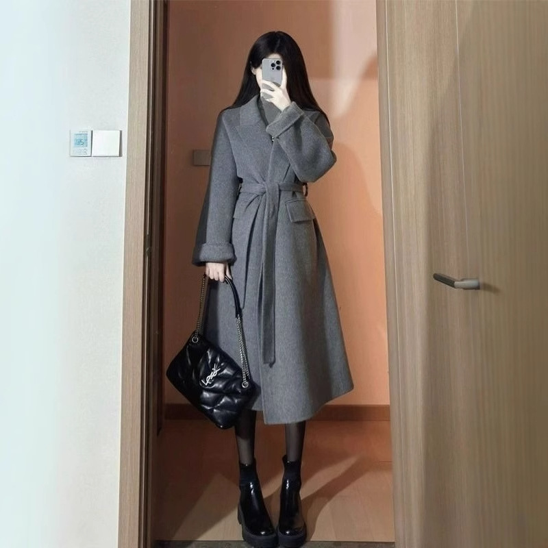 灰色呢高端大衣女中长款2025秋冬新款毛呢外套冬天小个子感韩系
