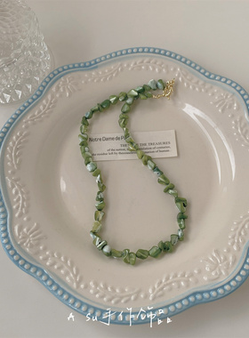 绿色串珠项链女锁骨链