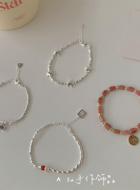 纯银珠珠手链女小众星星