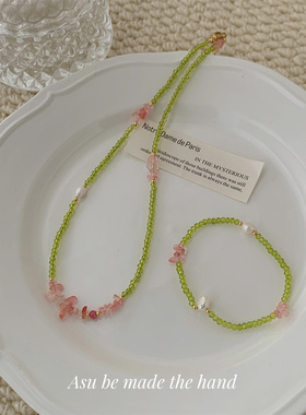绿水晶串珠项链女锁骨链