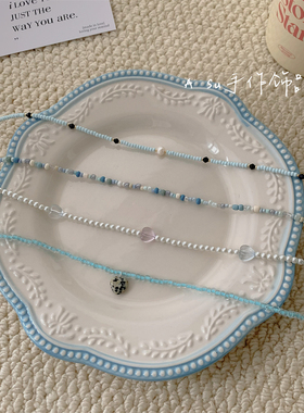 甜美蓝色系串珠锁骨链