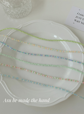 彩色珠子项链女锁骨链