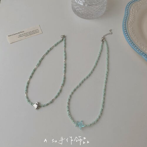 绿色系串珠项链女锁骨链