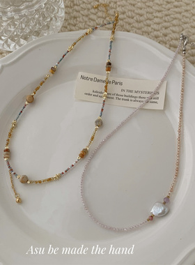 天然水晶淡水珍珠项链女