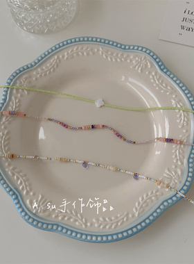 彩色串珠项链女锁骨链