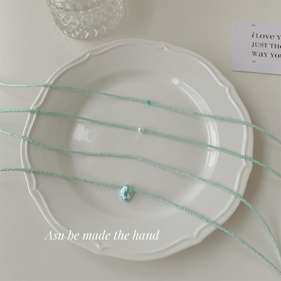 Asu原创~小清新薄荷绿米珠项链