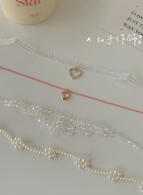 超仙白色颈带锁骨链珍珠项链