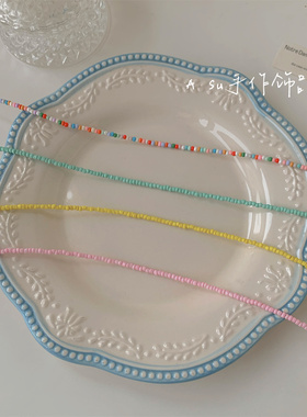 【Asu原创自制】彩色手工串珠项链女锁骨链圆珠链