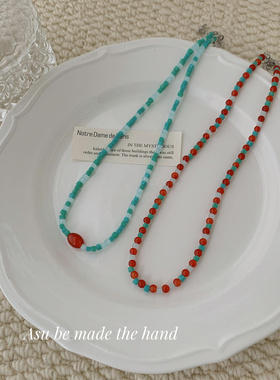 双层叠戴串珠项链女锁骨链