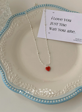 红色爱心吊坠项链女锁骨链