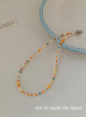 Asu原创自制~彩色串珠项链女