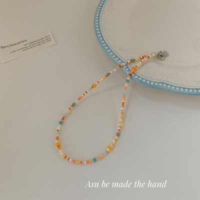 Asu原创自制~彩色串珠项链女