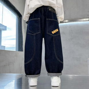 男童裤子秋冬加绒儿童新款冬季羊羔绒牛仔裤男孩冬装加厚弯刀裤潮