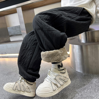 男童冬装加厚羊羔绒裤子一条过冬中大儿童新款加绒休闲裤冬季保暖