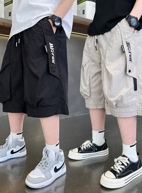 男童工装短裤儿童夏季薄款休闲中裤中大童男孩潮牌宽松痞帅五分裤